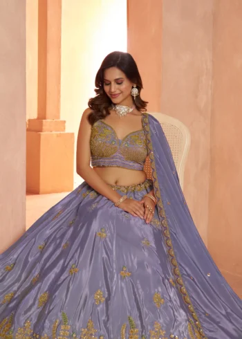 Pastel Purple And Pink Floral Embroidered Designer Bridal Lehenga