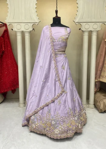 Pastel Purple And Pink Floral Embroidered Designer Bridal Lehenga