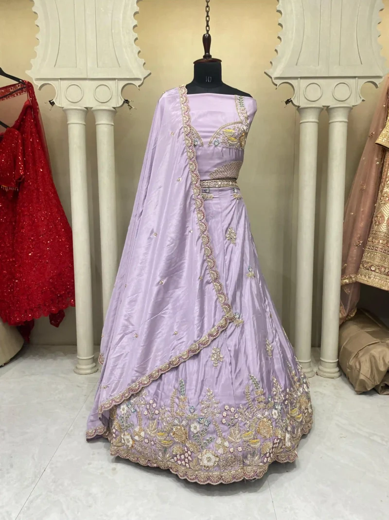 Pastel Purple And Pink Floral Embroidered Designer Bridal Lehenga