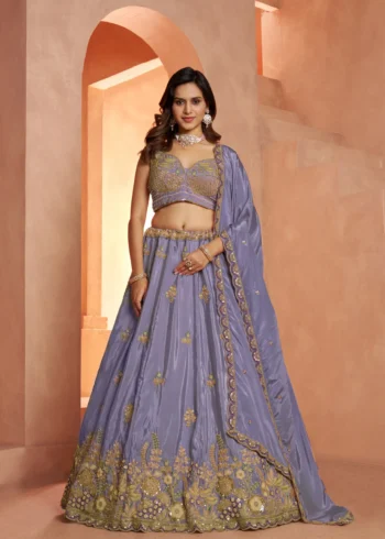 Pastel Purple And Pink Floral Embroidered Designer Bridal Lehenga