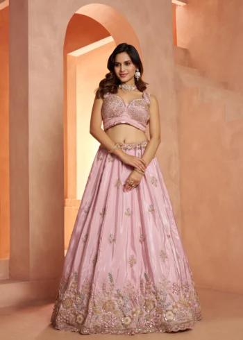 Pastel Purple And Pink Floral Embroidered Designer Bridal Lehenga