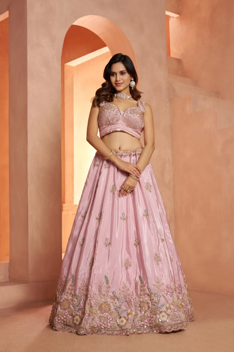 Pastel Purple And Pink Floral Embroidered Designer Bridal Lehenga