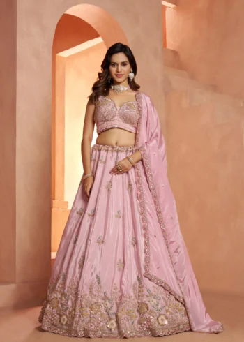 Pastel Purple And Pink Floral Embroidered Designer Bridal Lehenga