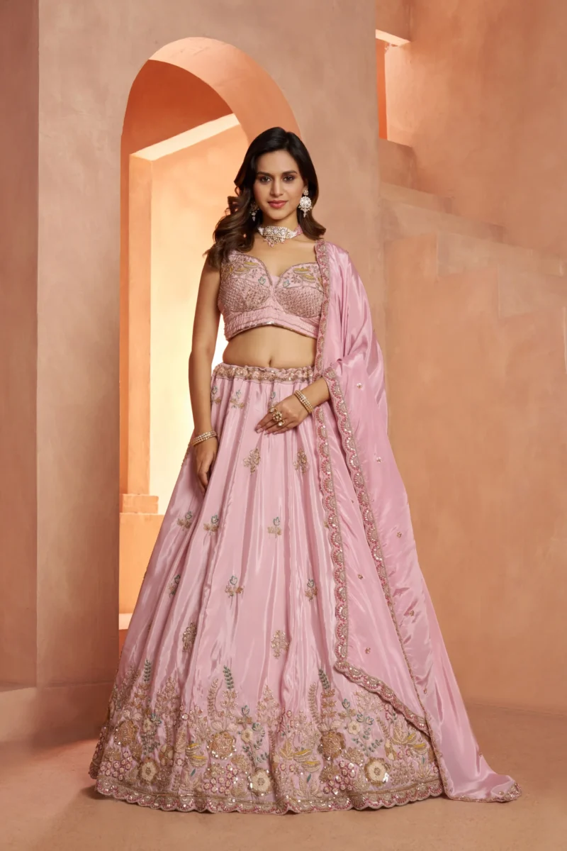 Pastel Purple And Pink Floral Embroidered Designer Bridal Lehenga