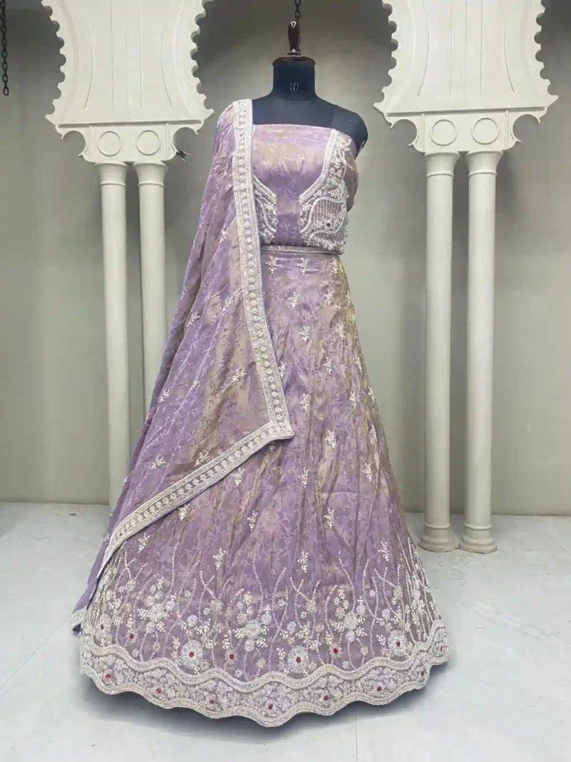 Radiant Haldi Mehendi Special Lehenga In Banarasi Tissue Fabric