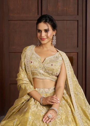 Radiant Haldi Mehendi Special Lehenga In Banarasi Tissue Fabric