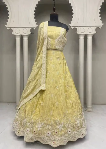 Radiant Haldi Mehendi Special Lehenga In Banarasi Tissue Fabric