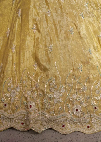 Radiant Haldi Mehendi Special Lehenga In Banarasi Tissue Fabric