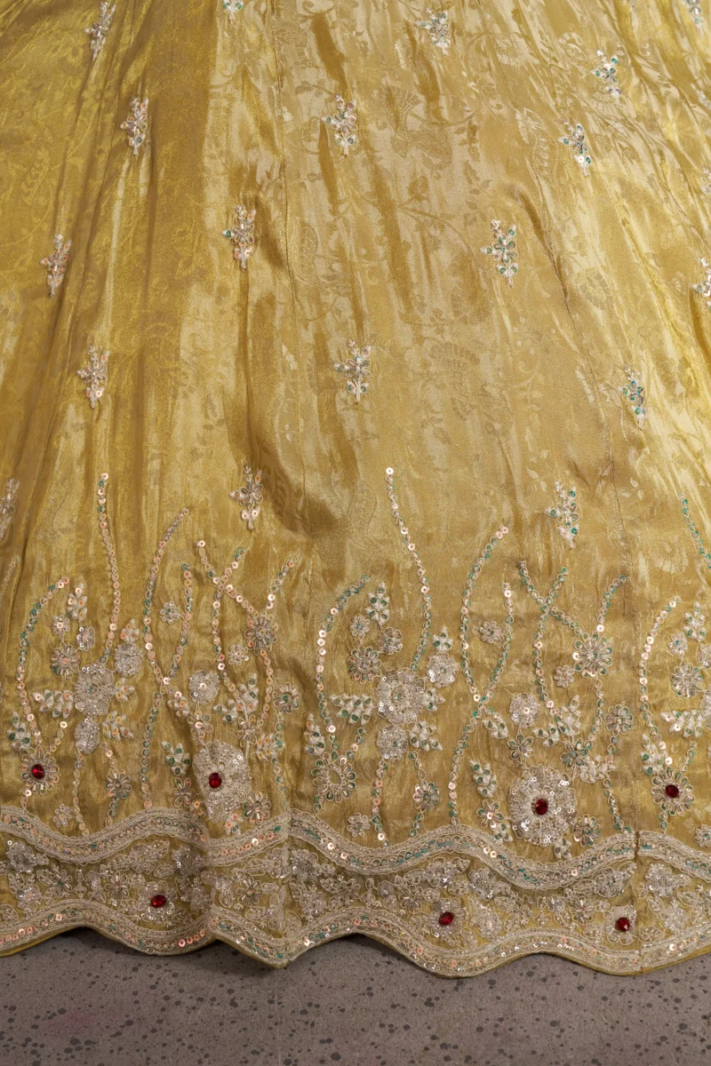 Radiant Haldi Mehendi Special Lehenga In Banarasi Tissue Fabric