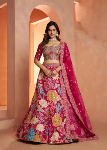 Rani Pink Color Bridal Lehenga With Mirror Embellishments Floral Artistry Inspired By Abhinav Mishra