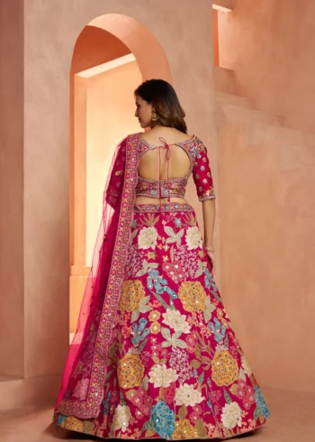 Rani Pink Color Bridal Lehenga With Mirror Embellishments Floral Artistry Inspired By Abhinav Mishra
