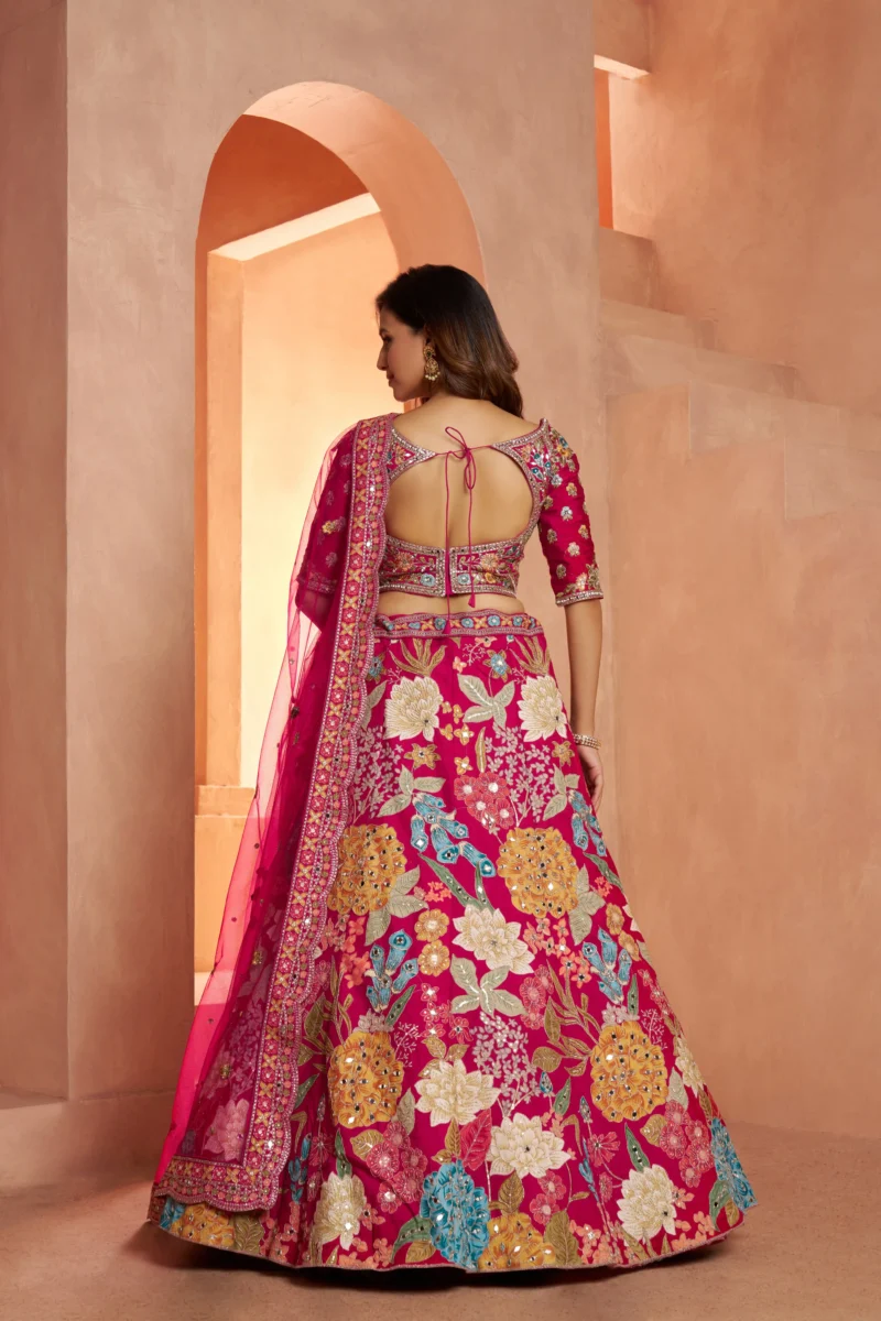 Rani Pink Color Bridal Lehenga With Mirror Embellishments Floral Artistry Inspired By Abhinav Mishra