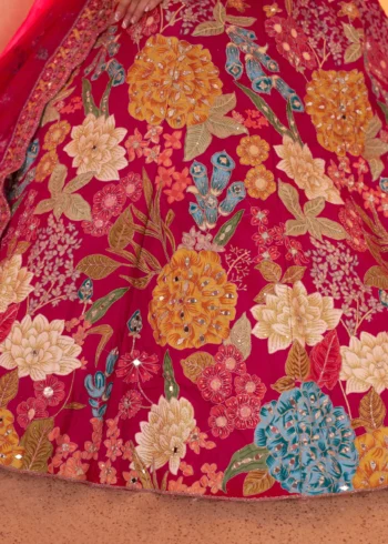 Rani Pink Color Bridal Lehenga With Mirror Embellishments Floral Artistry Inspired By Abhinav Mishra
