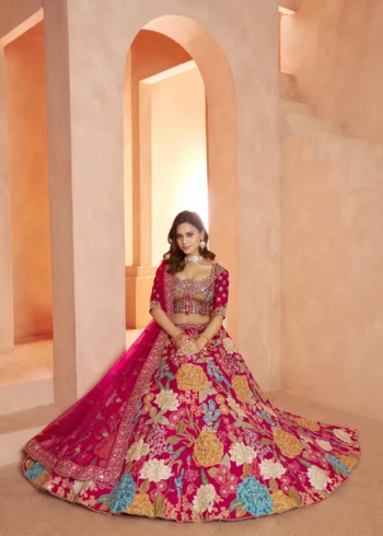 Rani Pink Color Bridal Lehenga With Mirror Embellishments Floral Artistry Inspired By Abhinav Mishra