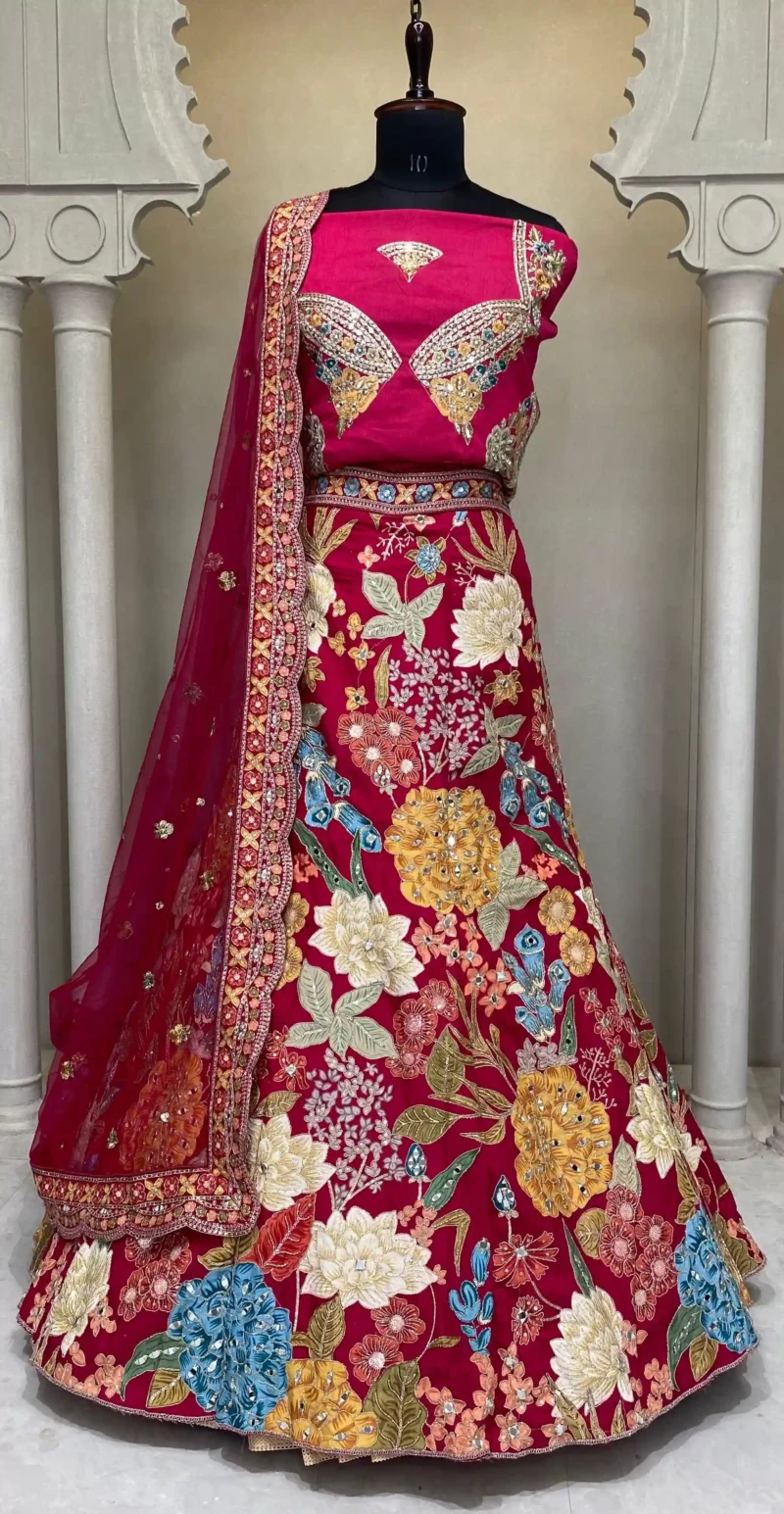 Rani Pink Color Bridal Lehenga With Mirror Embellishments Floral Artistry Inspired By Abhinav Mishra