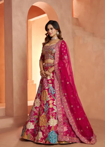 Rani Pink Color Bridal Lehenga With Mirror Embellishments Floral Artistry Inspired By Abhinav Mishra