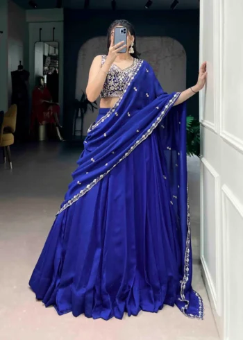 Royal Blue Colour Plain Party Lehenga With Sequins Embroidered Blouse