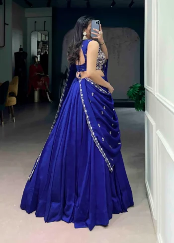 Royal Blue Colour Plain Party Lehenga With Sequins Embroidered Blouse