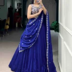 Royal Blue Colour Plain Party Lehenga With Sequins Embroidered Blouse
