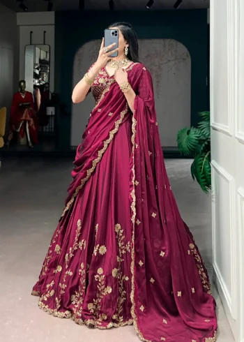 Sequin Thread Embroidered Rangoli Silk Womens Designer Wedding Lehenga