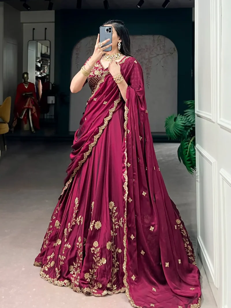 Sequin Thread Embroidered Rangoli Silk Womens Designer Wedding Lehenga