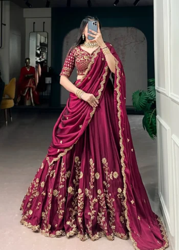 Sequin Thread Embroidered Rangoli Silk Womens Designer Wedding Lehenga