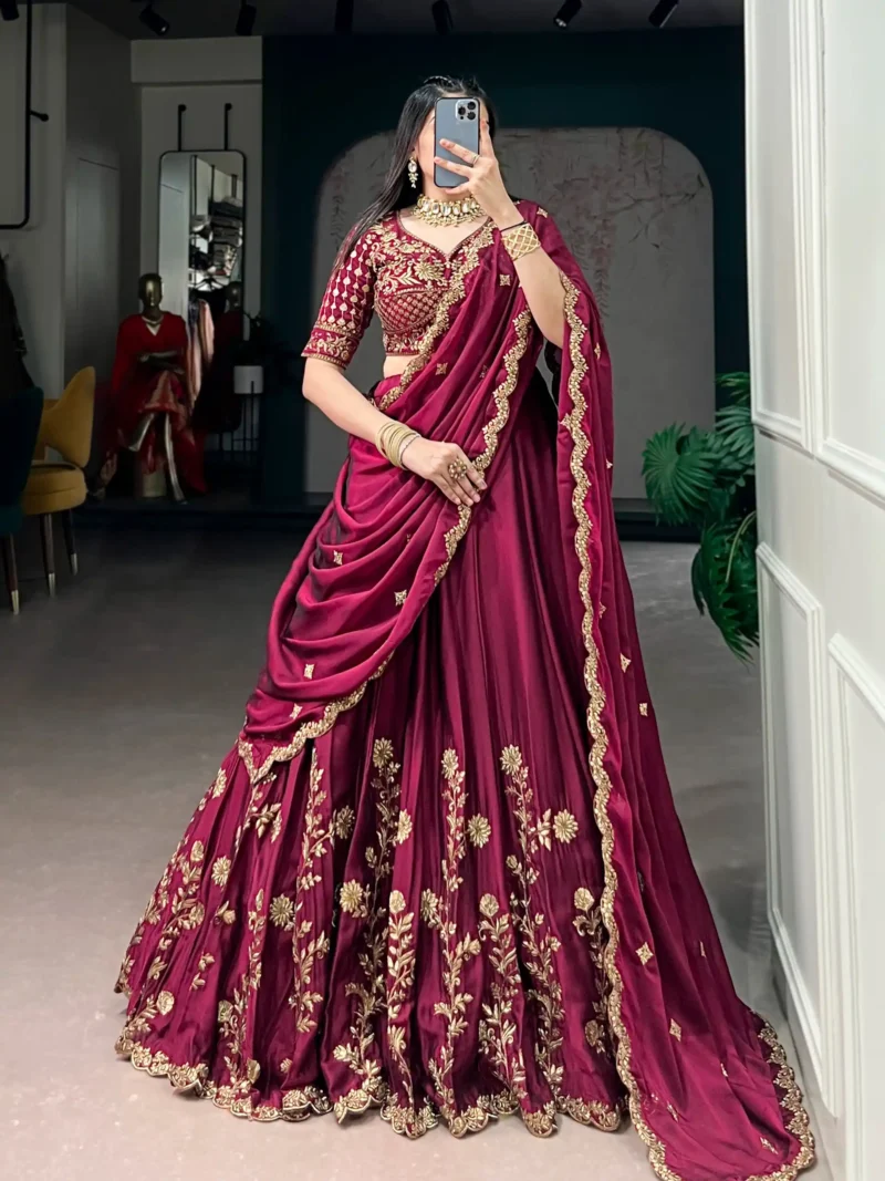 Sequin Thread Embroidered Rangoli Silk Womens Designer Wedding Lehenga