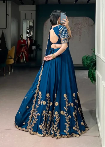 Sequin Thread Embroidered Rangoli Silk Womens Designer Wedding Lehenga