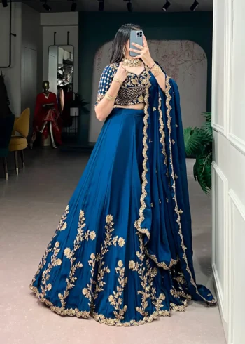 Sequin Thread Embroidered Rangoli Silk Womens Designer Wedding Lehenga