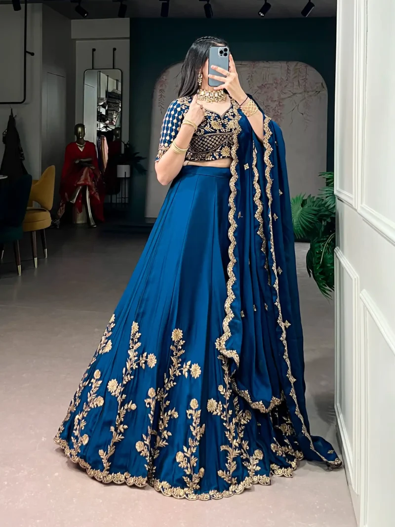 Sequin Thread Embroidered Rangoli Silk Womens Designer Wedding Lehenga