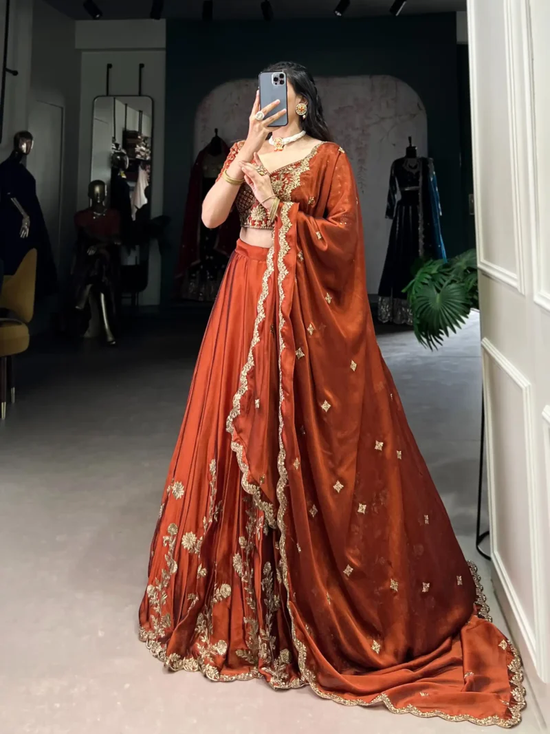 Sequin Thread Embroidered Rangoli Silk Womens Designer Wedding Lehenga