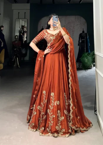 Sequin Thread Embroidered Rangoli Silk Womens Designer Wedding Lehenga