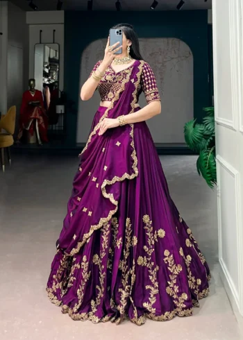 Sequin Thread Embroidered Rangoli Silk Womens Designer Wedding Lehenga