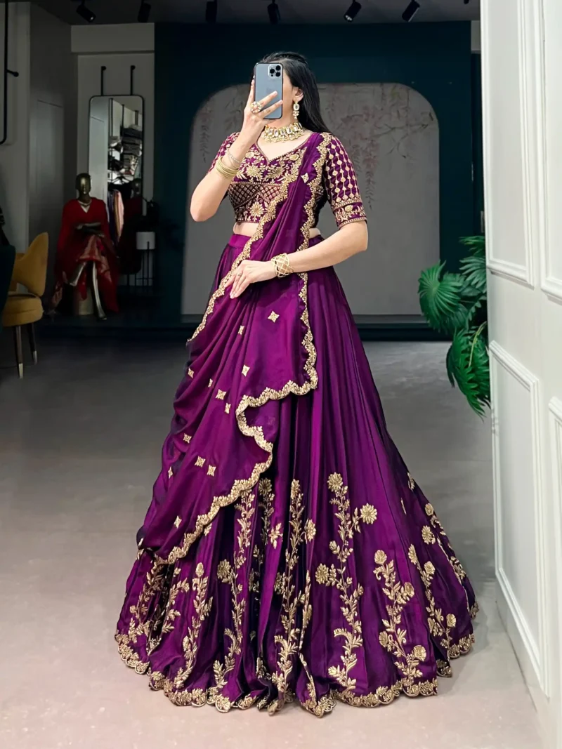 Sequin Thread Embroidered Rangoli Silk Womens Designer Wedding Lehenga