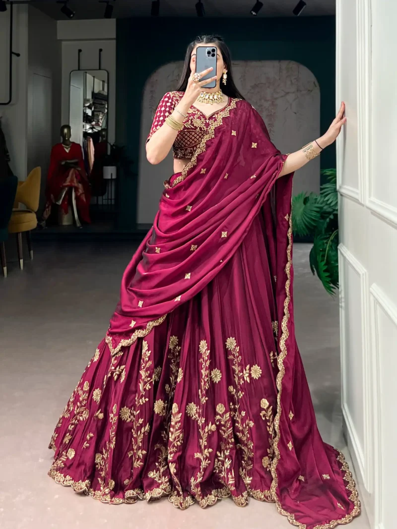 Sequin Thread Embroidered Rangoli Silk Womens Designer Wedding Lehenga