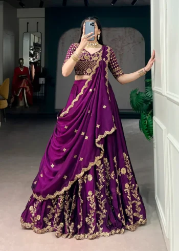 Sequin Thread Embroidered Rangoli Silk Womens Designer Wedding Lehenga