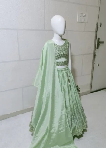 Sequins Embroidered Chinon Silk Stitched Wedding Lehenga For Kids