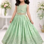 Sequins Embroidered Chinon Silk Stitched Wedding Lehenga For Kids
