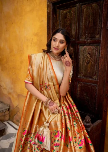 Silk Paithani Zari Weaving Womens Wedding Designer Lehenga With Purse