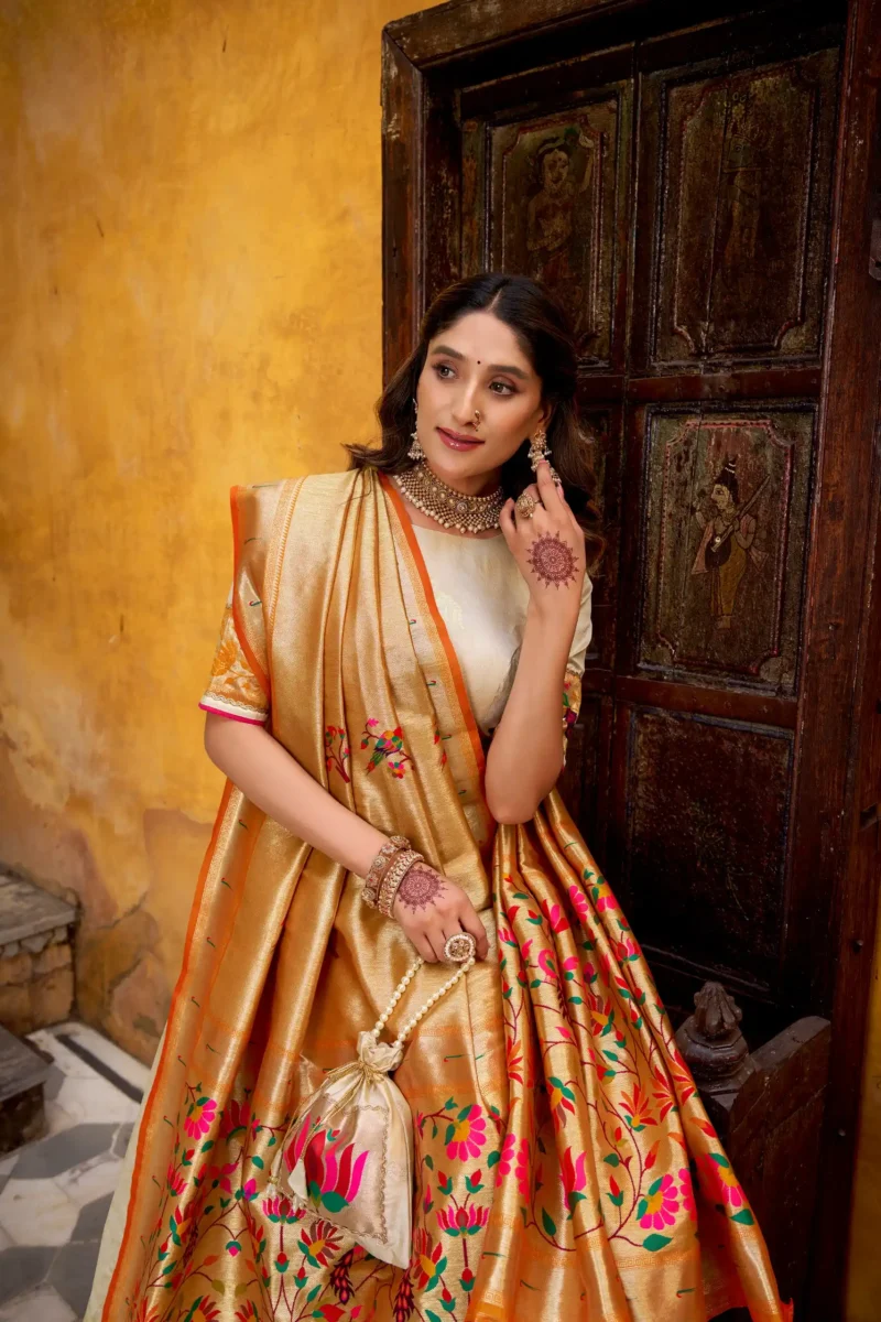 Silk Paithani Zari Weaving Womens Wedding Designer Lehenga With Purse