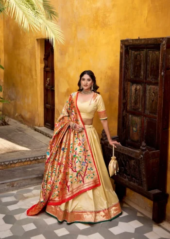 Silk Paithani Zari Weaving Womens Wedding Designer Lehenga With Purse