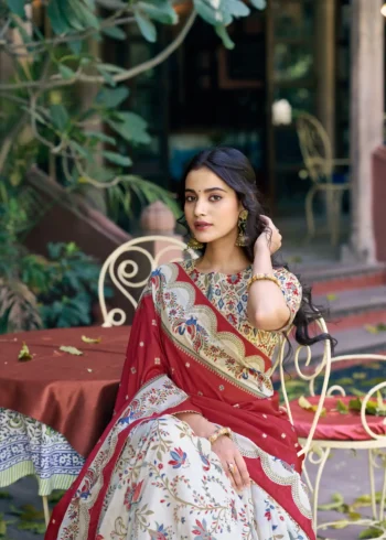 Tasar Silk Glided Motif Foid Printed Lehenga For Haldi