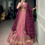 Aqua Georgette Party Wear embroidered Lehenga in Baby pink colour