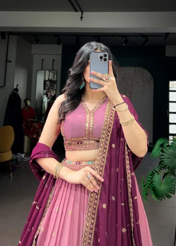 Aqua Georgette Party Wear embroidered Lehenga in Baby pink colour close look