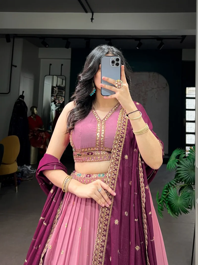 Aqua Georgette Party Wear embroidered Lehenga in Baby pink colour close look