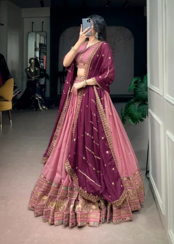 Aqua Georgette Party Wear embroidered Lehenga in Baby pink colour side look