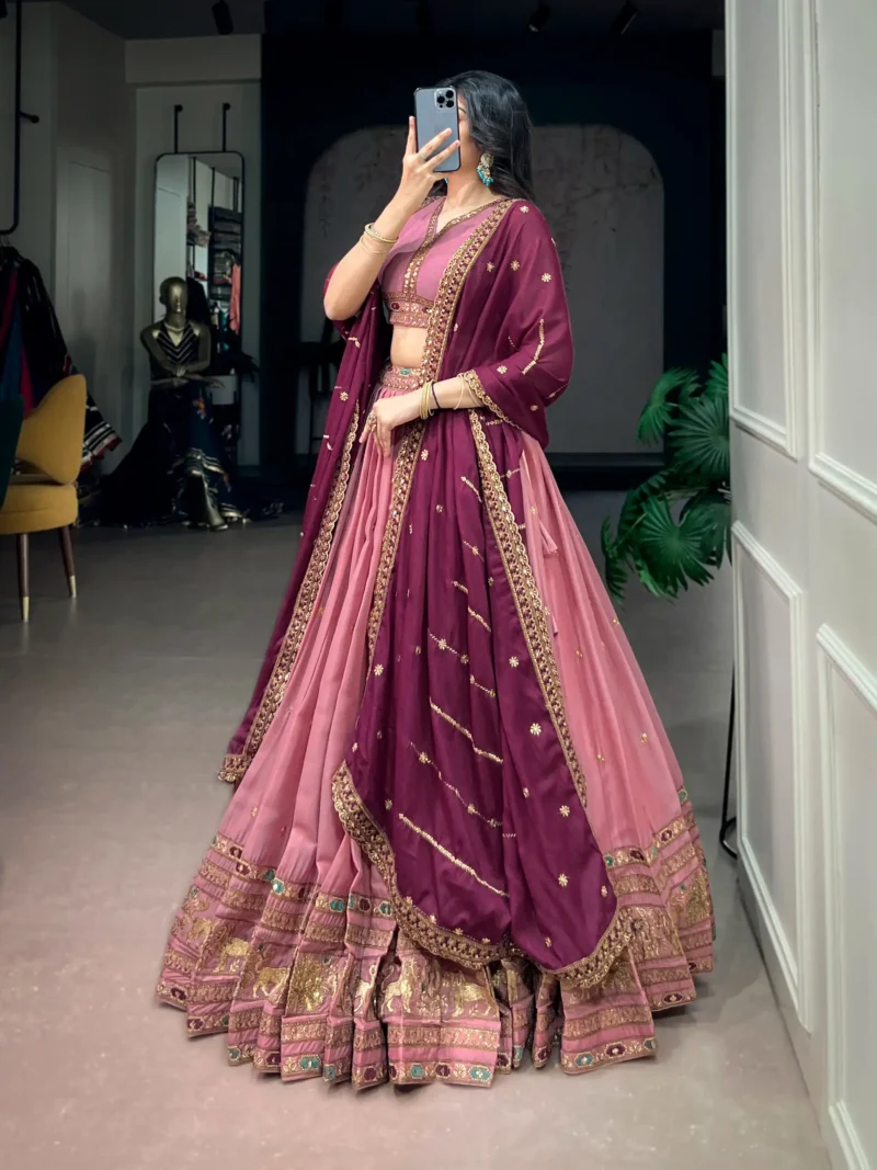Aqua Georgette Party Wear embroidered Lehenga in Baby pink colour side look