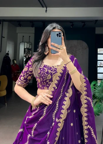 Aqua Georgette Party Wear embroidered Lehenga in purple colour close blouse view