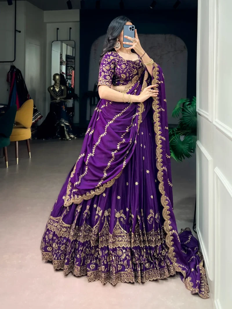 Aqua Georgette Party Wear embroidered Lehenga in purple colour side view