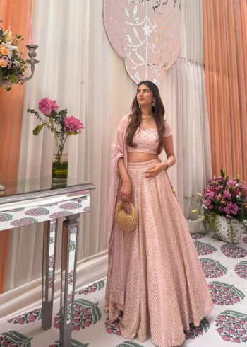 Baby Pink Colour Georgette Bridesmaid Lehenga front